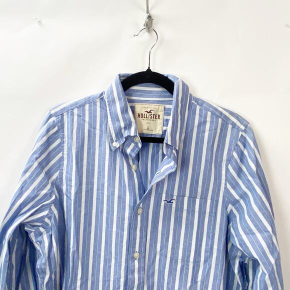 2/$30 Hollister Button Up Collar Shirt Pinstriped Blue Men's Large Career - Picture 4 of 10